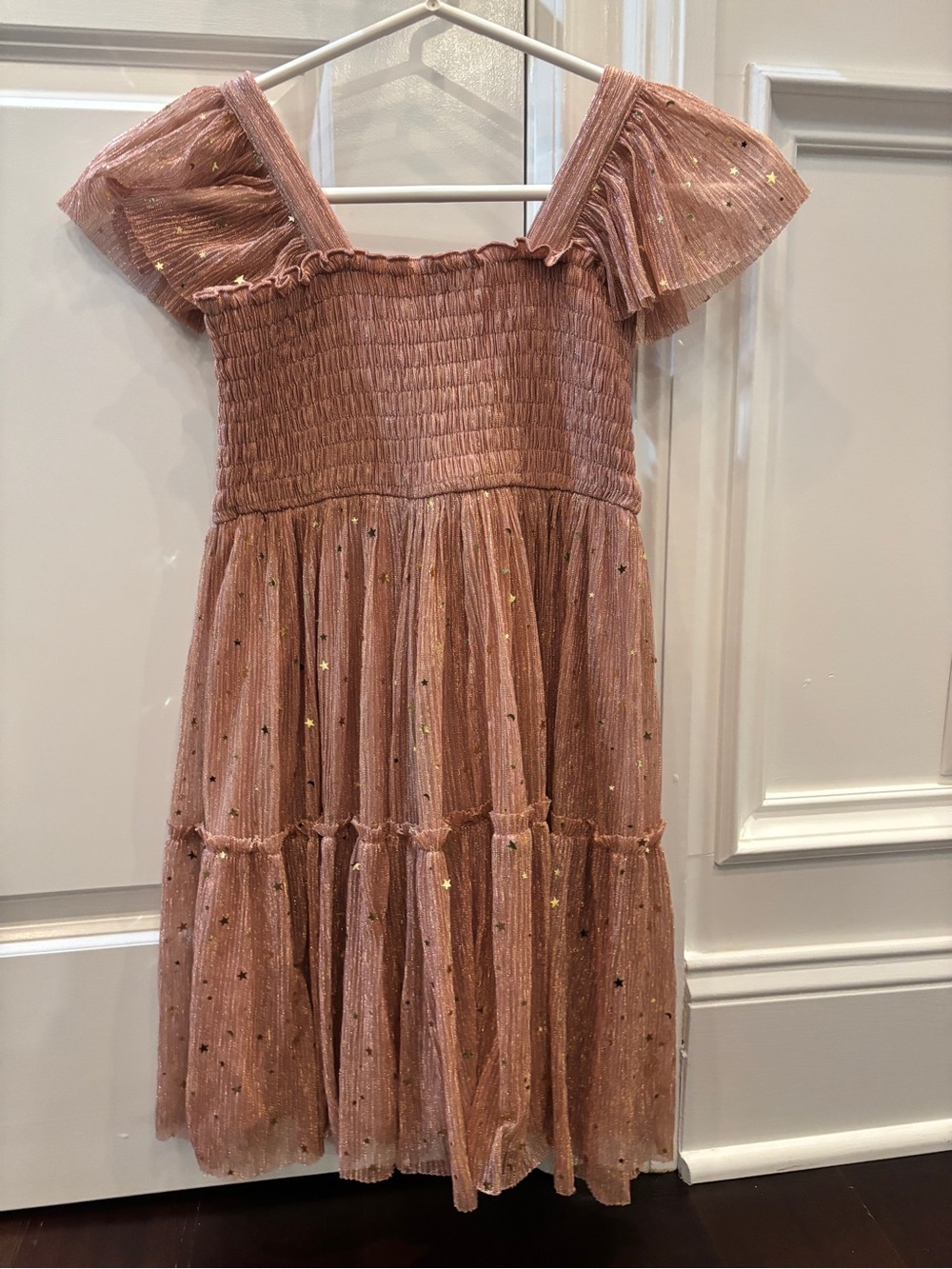 Zunie Rose Gold Star-Print Smocked Party Dress